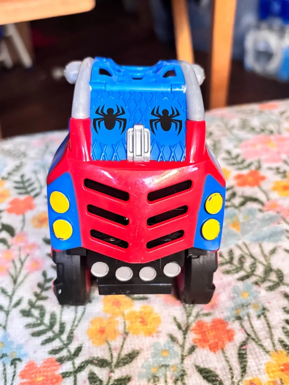 Spider-Man red and blue toy car with black spiderweb design #spiderman #marvel
